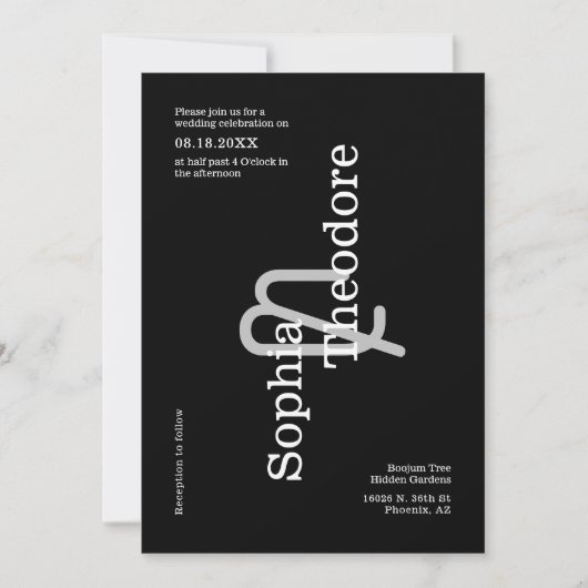 Invitation Noir classique Moderne Minimal Mariage QR Code pho (Devant)