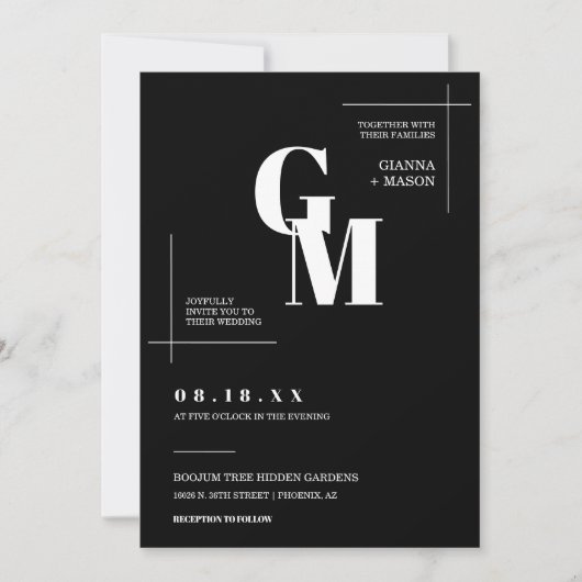 Invitation Noir classique Moderne Minimal Mariage QR Code pho (Devant)