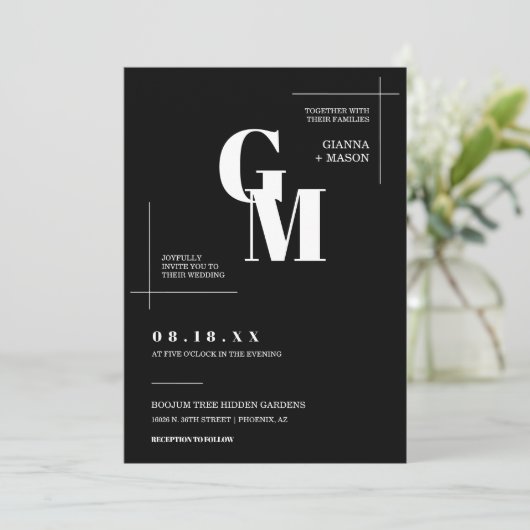 Invitation Noir classique Moderne Minimal Mariage QR Code pho (Debout devant)