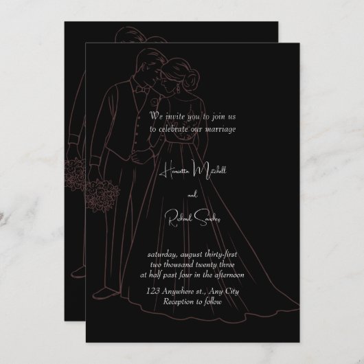 Invitation Noir classique Monogramme Élégant Mariage propre I (Devant / Derrière)
