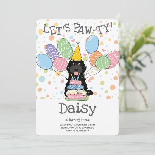 Invitation Noir Cockapoo Cavapoo Chien fête d'anniversaire (Debout devant)