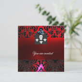 Invitation NOIR CORSAIR SKULL & FLEUR DE LIS MONOGRAM rouge (Debout devant)