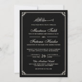 Invitation Noir Crème Bordure Mariage Musulman (Devant)