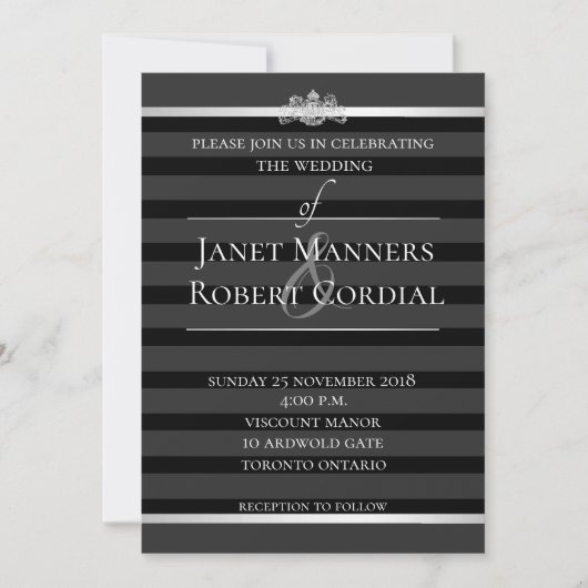 Invitation Noir Crystal Tuxedo Stripe Mariage Élégant (Devant)