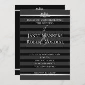 Invitation Noir Crystal Tuxedo Stripe Mariage Élégant (Devant / Derrière)