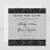 Invitation Noir Damask Éperles mariage Enregistrer la date (Devant)
