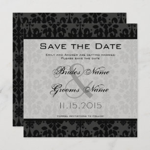 Invitation Noir Damask Éperles mariage Enregistrer la date