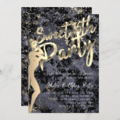 Invitation Noir Damask Gold Confetti Sweet 16ème Partie (Devant / Derrière)