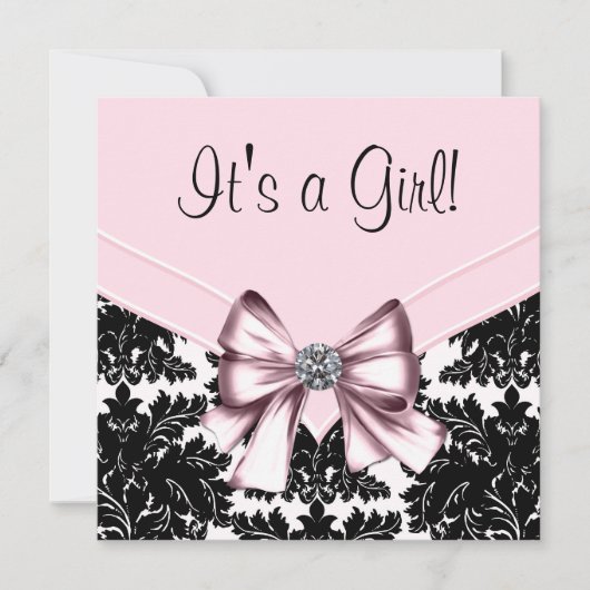 Invitation Noir Damask rose et Baby shower noir (Devant)