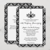 Invitation Noir, Damassé Argent, Lustre 25e Anniversaire (Devant / Derrière)