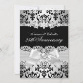 Invitation Noir Damassé Argent Perle Arc 25ème Anniversaire (Devant)