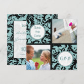 Invitation Noir Damassé sur Aqua Mariage Enregistrer la Date (Devant / Derrière)