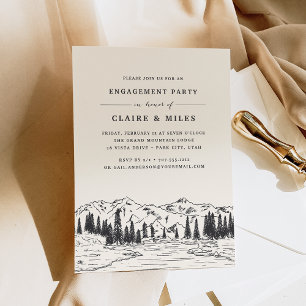 Invitation Noir de cendre Mountain Sketch Engagement Party