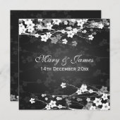 Invitation Noir de cerisier de mariage élégant (Devant / Derrière)