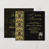 Invitation Noir de Damas sur fond or 50e anniversaire de mari (Devant / Derrière)