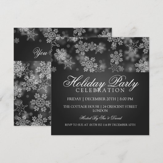 Invitation Noir de flocons de neige de fête de vacances (Devant / Derrière)