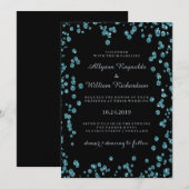 Invitation Noir de glam avec Mariage Confetti Turquoise (Devant / Derrière)
