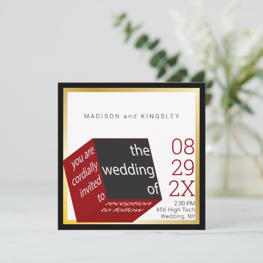 Invitation Noir de haute technologie | Mariage épopé de Cube  (Debout devant)