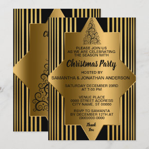 Invitation Noir de Noël noir géométrique Elegance Party Inv