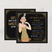 Invitation Noir de parties scintillantes d'or d'aileron des (Devant / Derrière)