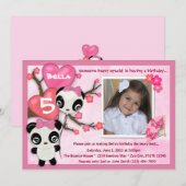 Invitation Noir de rose d'invitation d'anniversaire de panda (Devant / Derrière)