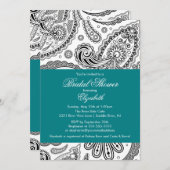 Invitation Noir de Teal d'invitation de Fête de la mariée de (Devant / Derrière)