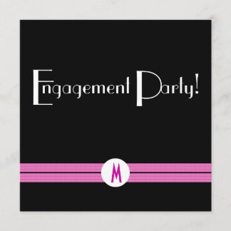 Invitation Noir Deco rose blanc de partie de fiançailles de