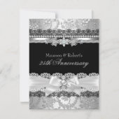 Invitation Noir Dentelle & Ruban Perle Argent 25e Anniversair (Devant)