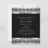 Invitation Noir Dentelle & Ruban Perle Argent 25e Anniversair (Dos)