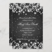 Invitation Noir d'étincelle d'hiver de fête d'anniversaire de (Devant / Derrière)