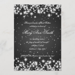 Invitation Noir d'étincelle d'hiver de fête d'anniversaire de