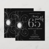 Invitation Noir & Diamant Argent 65 Fête d'anniversaire 65 an (Devant / Derrière)
