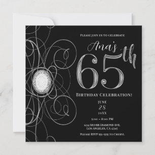 Invitation Noir & Diamant Argent 65 Fête d'anniversaire 65 an
