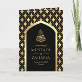 Invitation Noir Diamants d'Or Arch Code QR Mariage Musulman (Devant)