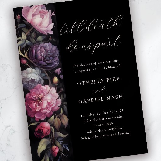 Invitation Noir Dramatique Moody Floral Mariage gothique