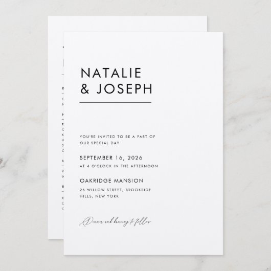 Invitation Noir & Ecru QR Code Tout en un Mariage (Devant / Derrière)