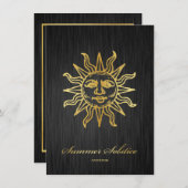 Invitation Noir élégant et solstice d'été métallique d'or (Devant / Derrière)