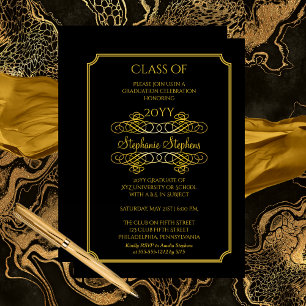 Invitation Noir élégant   Gold University Graduation Party