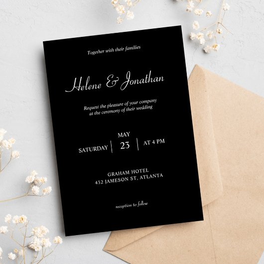 Invitation Noir Élégant Minimal Moderne Simple Mariage foncé