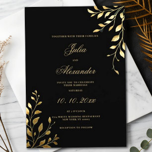 Invitation Noir Élégant Monogramme Floral Nom de famille Mari