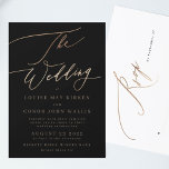 Invitation Noir Élégant Or Simple | Rsvp sur le Mariage arriè<br><div class="desc">Elegant Simple Gold Wedding for a formal ou informal Wedding. Gold Lettering Black and white impressive modern calligraphy. Fancy beautiful calligraphy. The Wedding in Faux Foil gold lettering.</div>