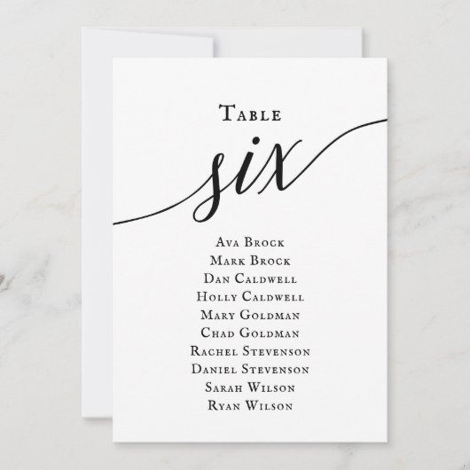 Invitation Noir Élégant Script Tableau Numéro 6 Tableau de si (Devant)