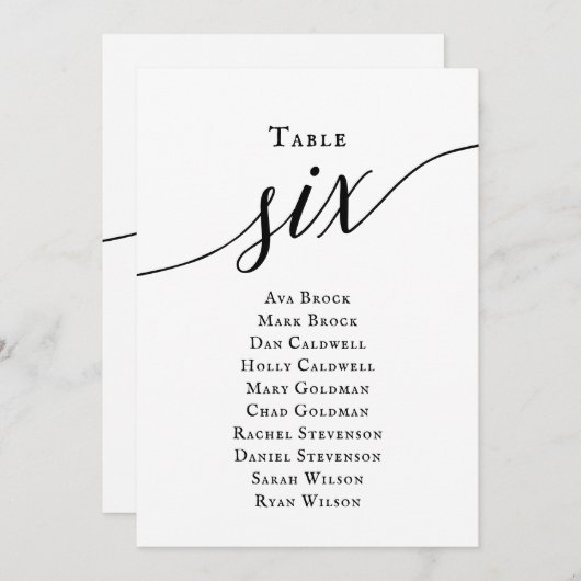 Invitation Noir Élégant Script Tableau Numéro 6 Tableau de si (Devant / Derrière)