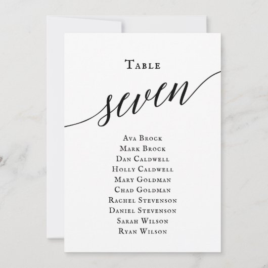 Invitation Noir élégant Script Tableau Numéro 7 Tableau de si (Dos)