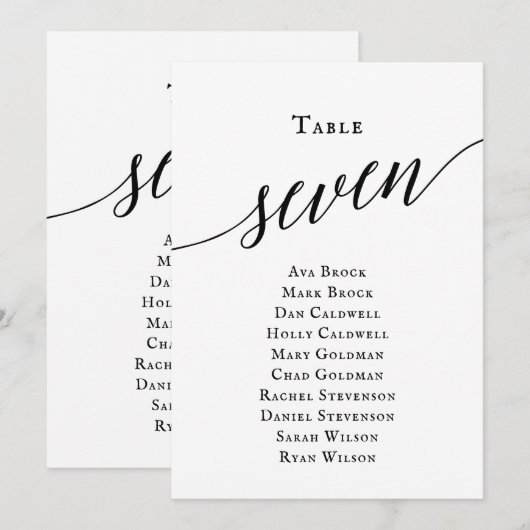 Invitation Noir élégant Script Tableau Numéro 7 Tableau de si (Devant / Derrière)