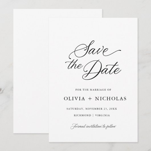 Invitation Noir Élégante Calligraphie Moderne Script (Devant / Derrière)