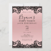 Invitation Noir en Dentelle Sale 30 30e Anniversaire Rose Pêc (Devant)