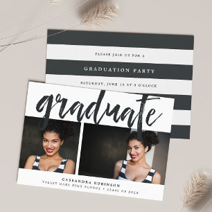 Invitation Noir esquissé Photo Graduation Party
