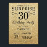 Invitation Noir et anniversaire de surprise de parties<br><div class="desc">Le noir et les parties scintillantes d'or étonnent la 30ème invitation d'anniversaire. Arrière - plan de parties scintillantes d'or. Anniversaire adulte. Invitation d'anniversaire d'hommes ou de femmes. Tout âge. Pour davantage de personnalisation,  cliquez sur svp la "personnaliser il" bouton et utilisez notre outil de conception pour modifier ce modèle.</div>