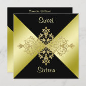 Invitation Noir et anniversaire du bonbon 16 à élégance d'or (Devant / Derrière)
